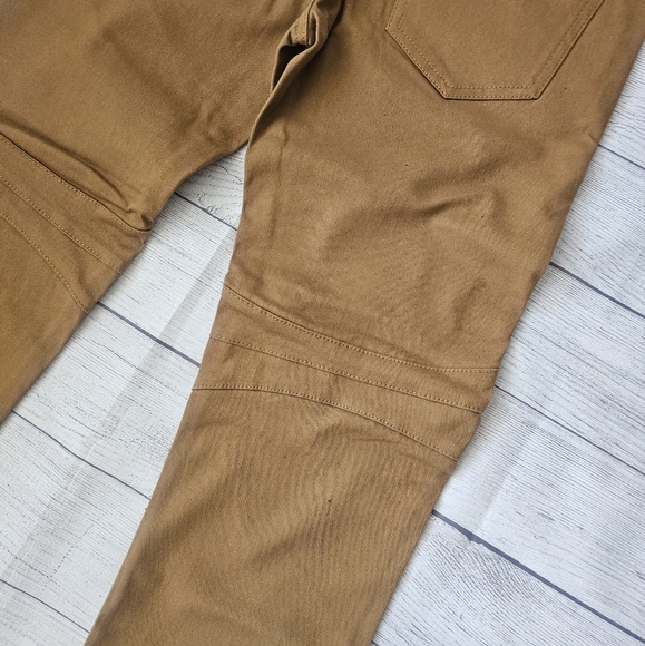 Men's Slim Straight Fit Biker Style Denim Jeans In Wheat/Timber - Picture 10 of 13